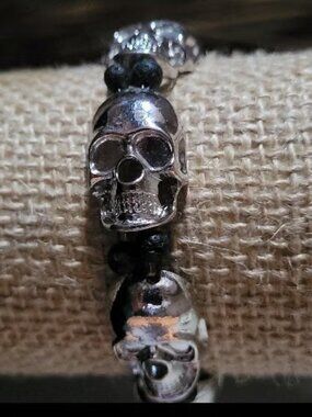 Silver and Black Skull Stretchy Bracelet